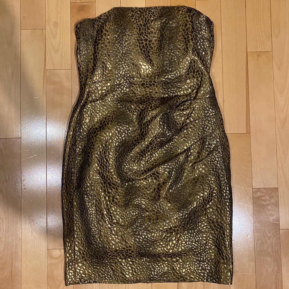Nicole Miller strapless bronze snakeskin dress